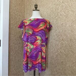 VTG Y2K 90s Festival Trippy Mutlicolor Neon Marble Rave Top